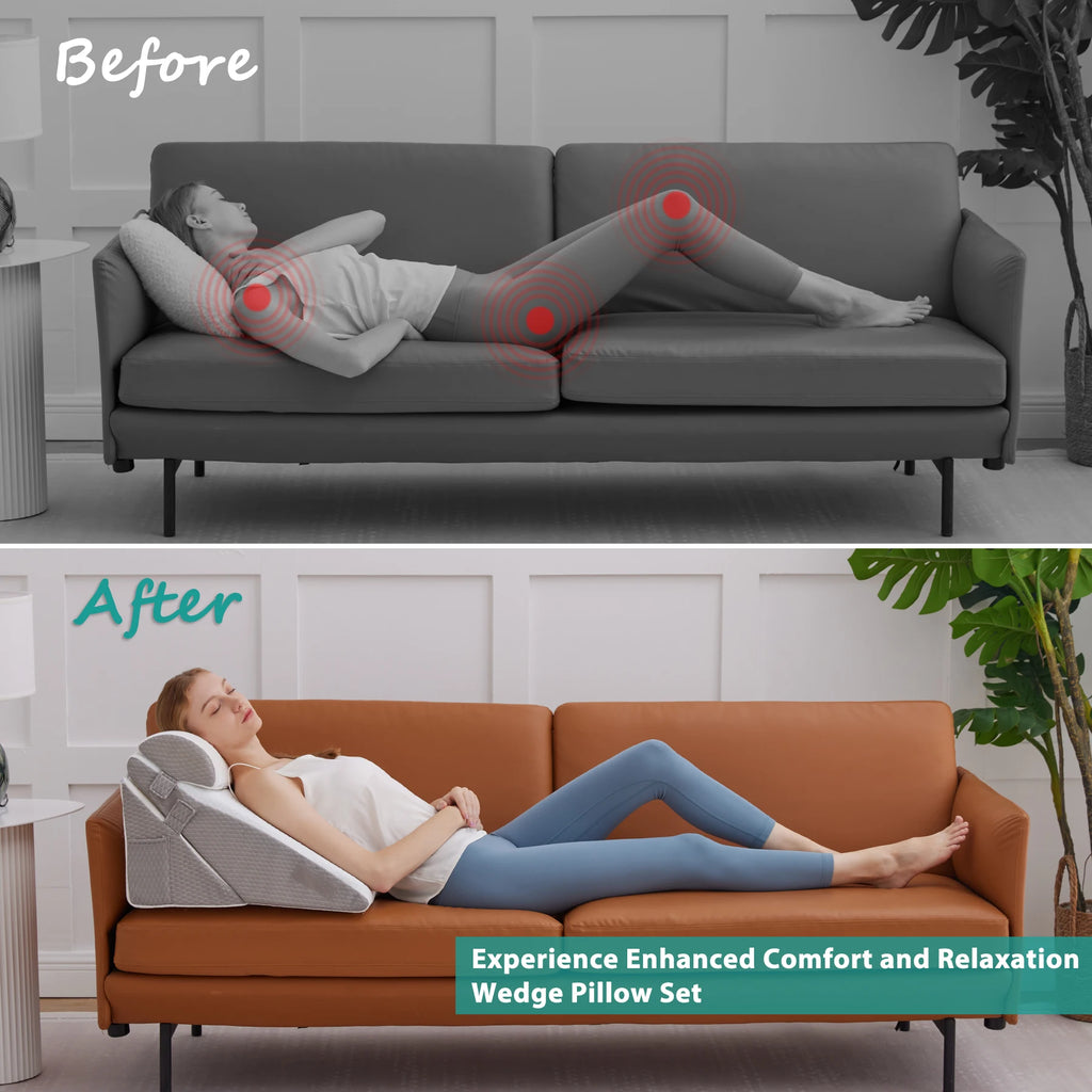 4-Piece Wedge Pillow Set - Adjustable Sleep Support