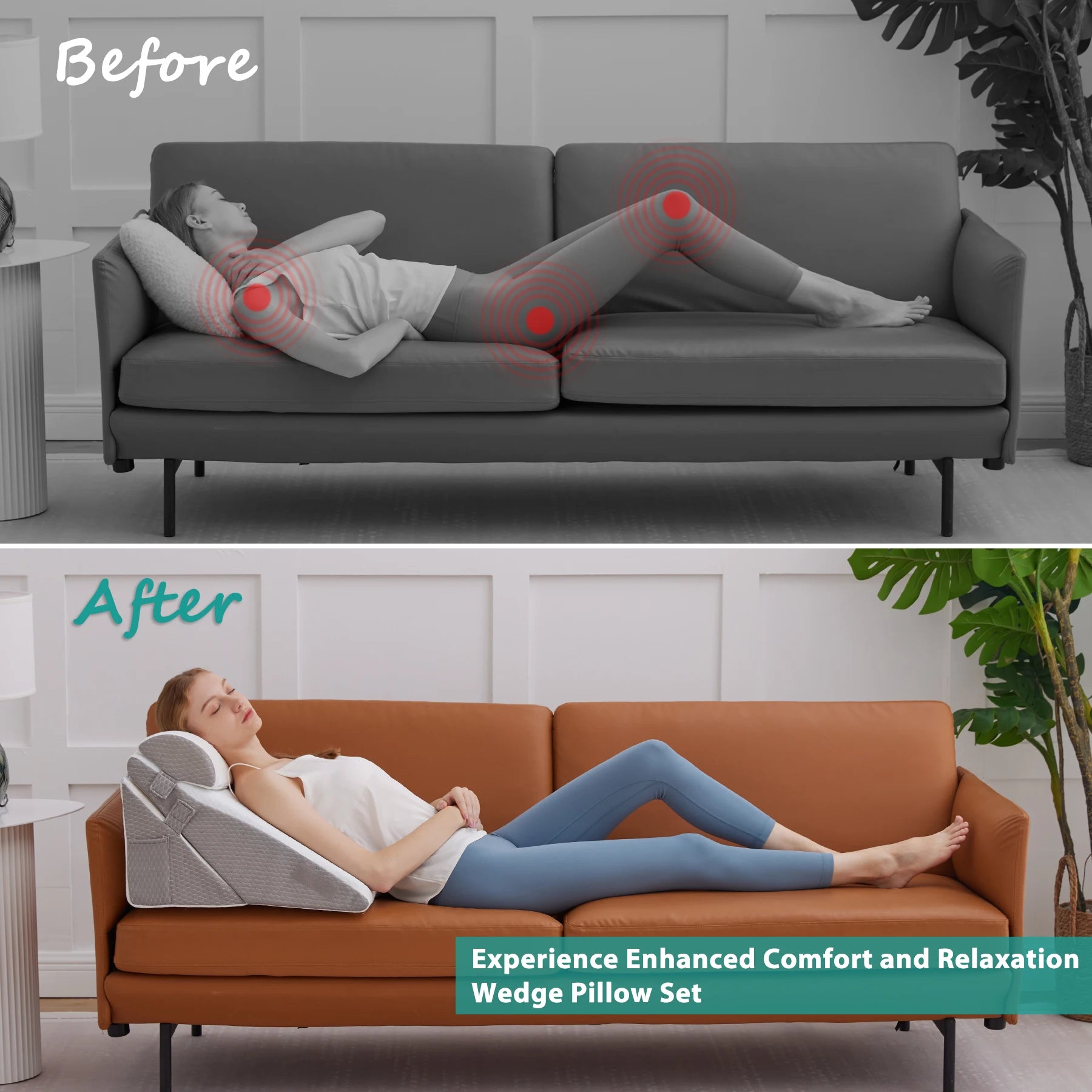 4-Piece Wedge Pillow Set - Adjustable Sleep Support