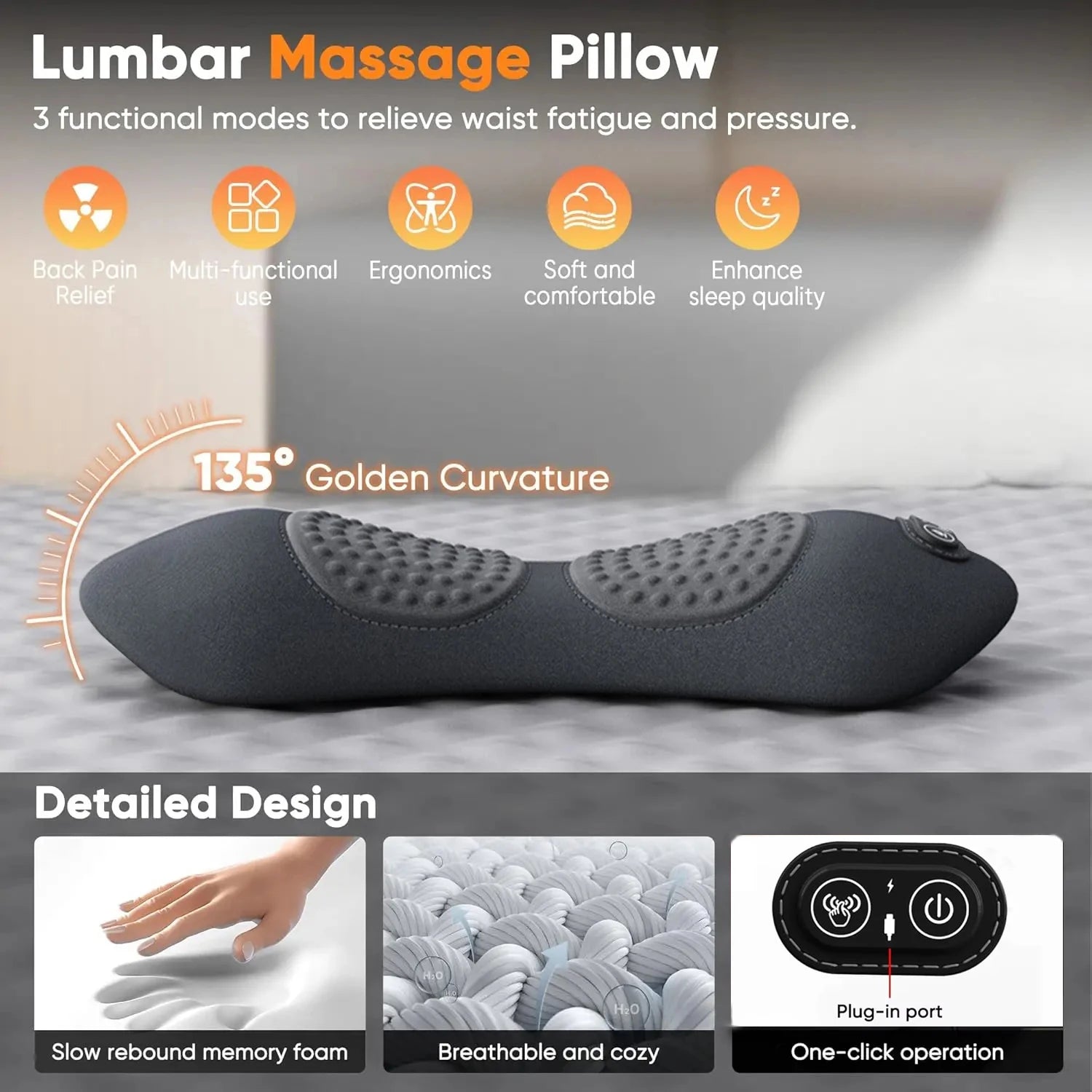 Back Pillow Heating - Lumbar Support Massager