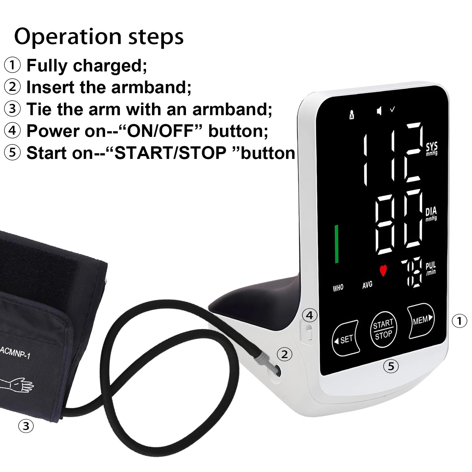 Blood Pressure Monitor - Large Display (Rechargeable)