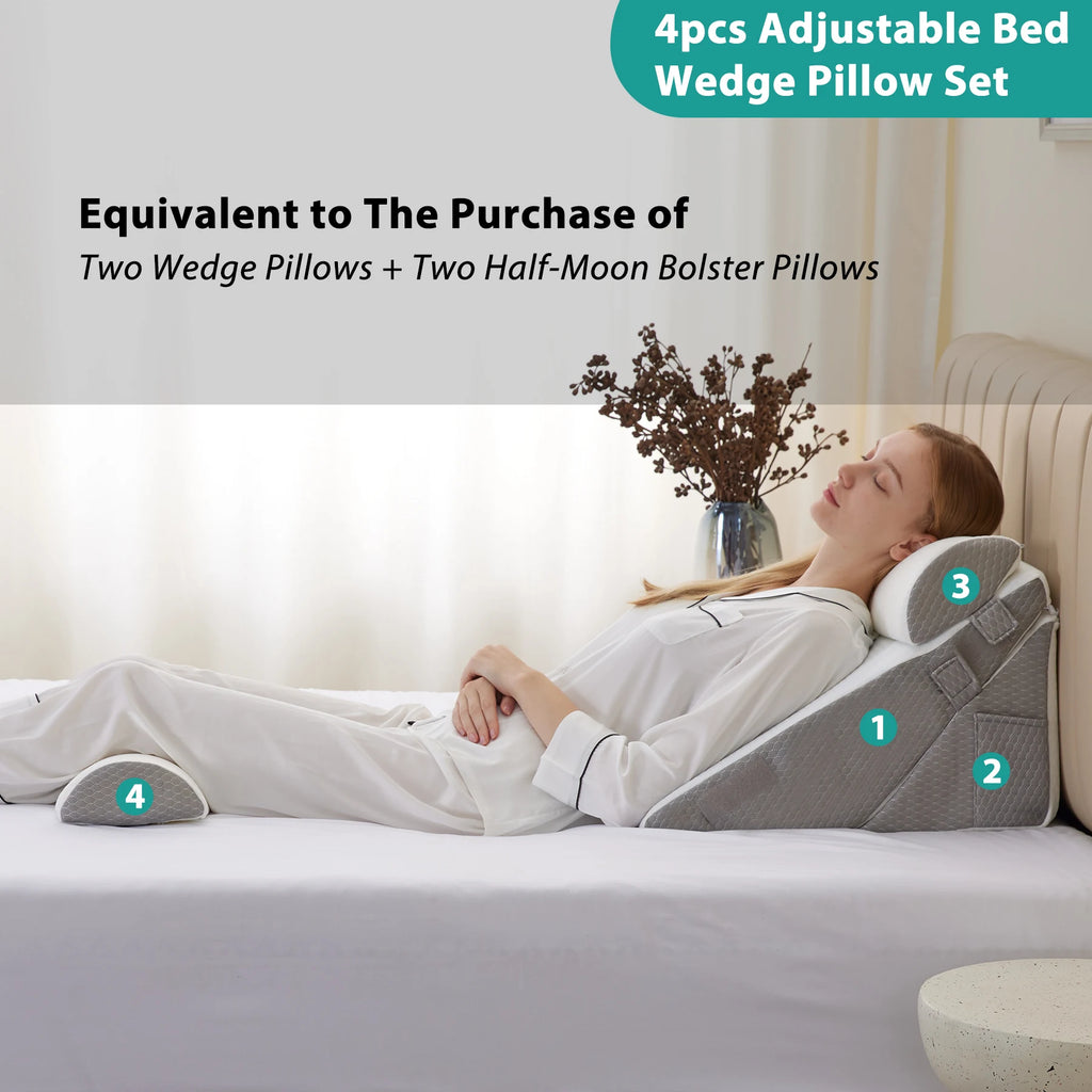 4-Piece Wedge Pillow Set - Adjustable Sleep Support