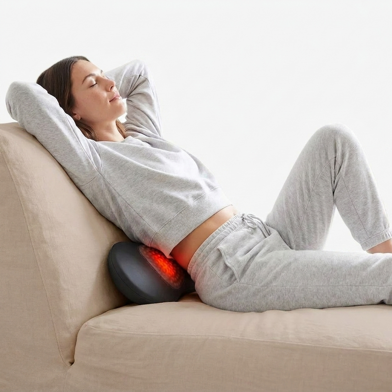 Heated Lumbar Support Pillow on chair white background